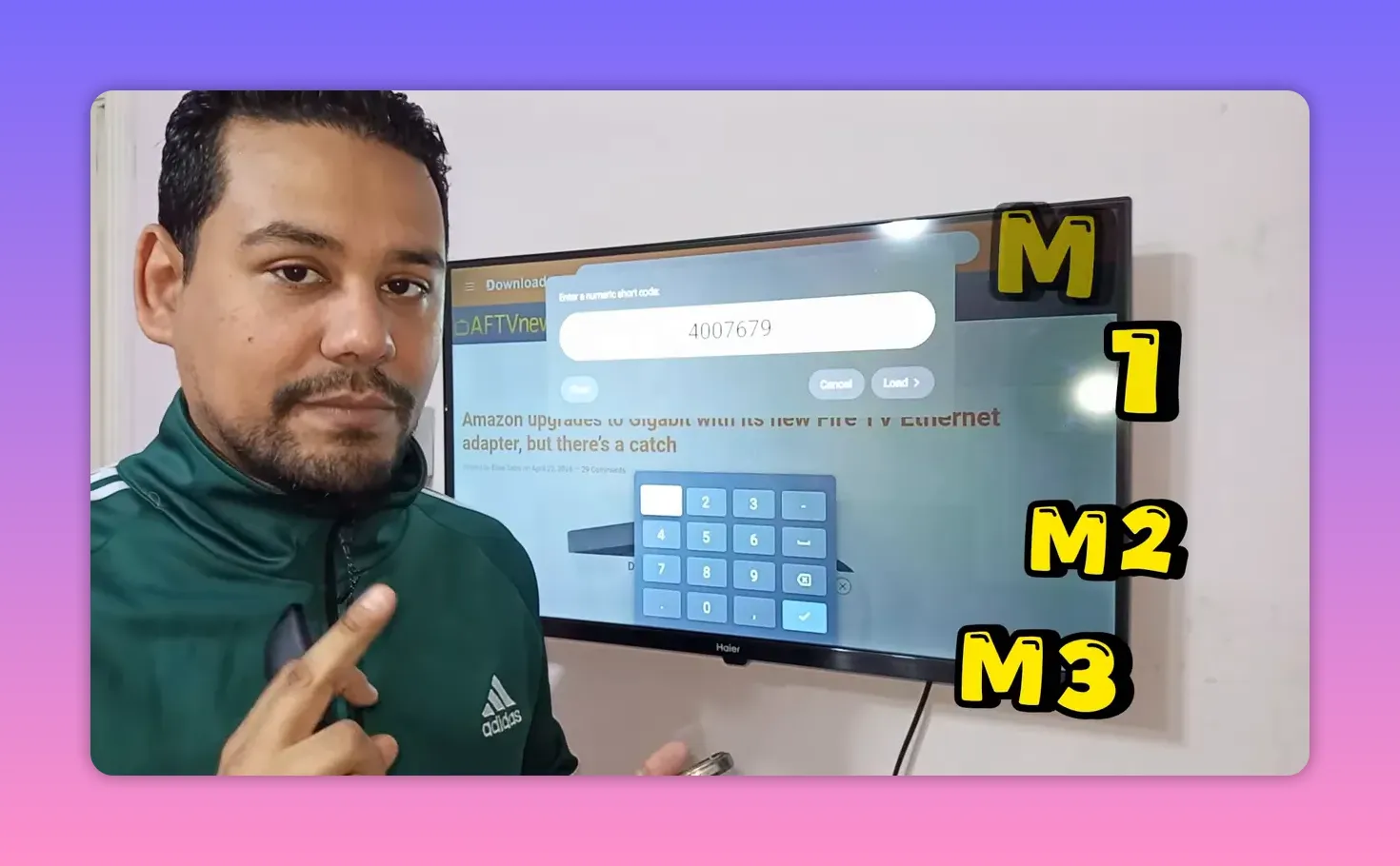 Clear view of Downloader numeric code entry on TV screen