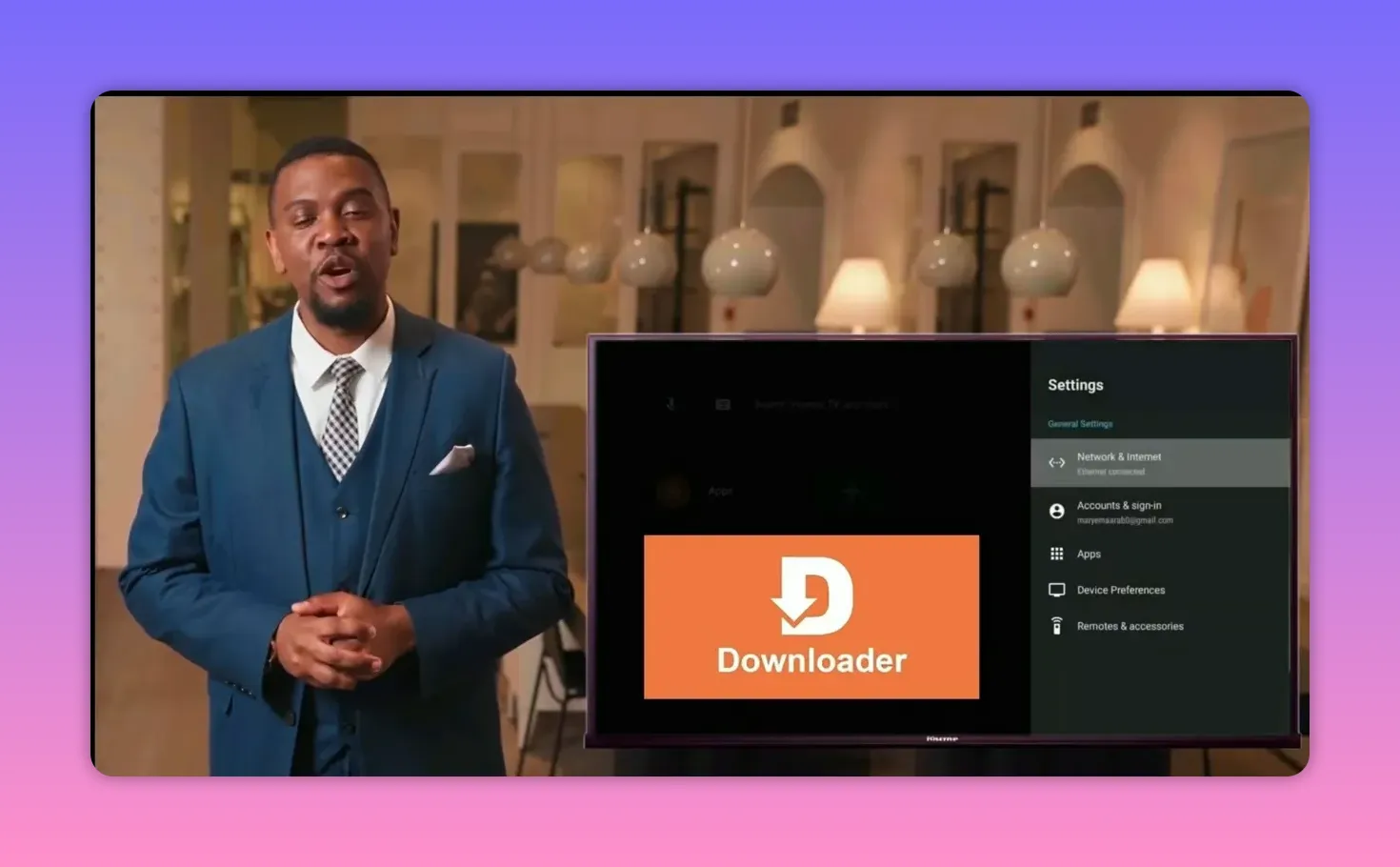 Device settings page with Downloader highlighted on Android TV