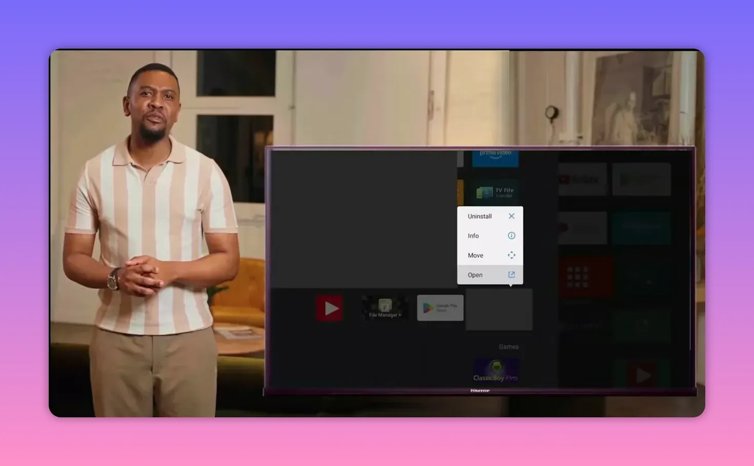 Dashboard uninstall menu shown for an app on Android TV