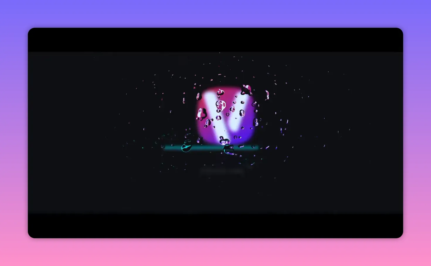 Centered abstract streaming stability image with glowing purple sphere and floating particles