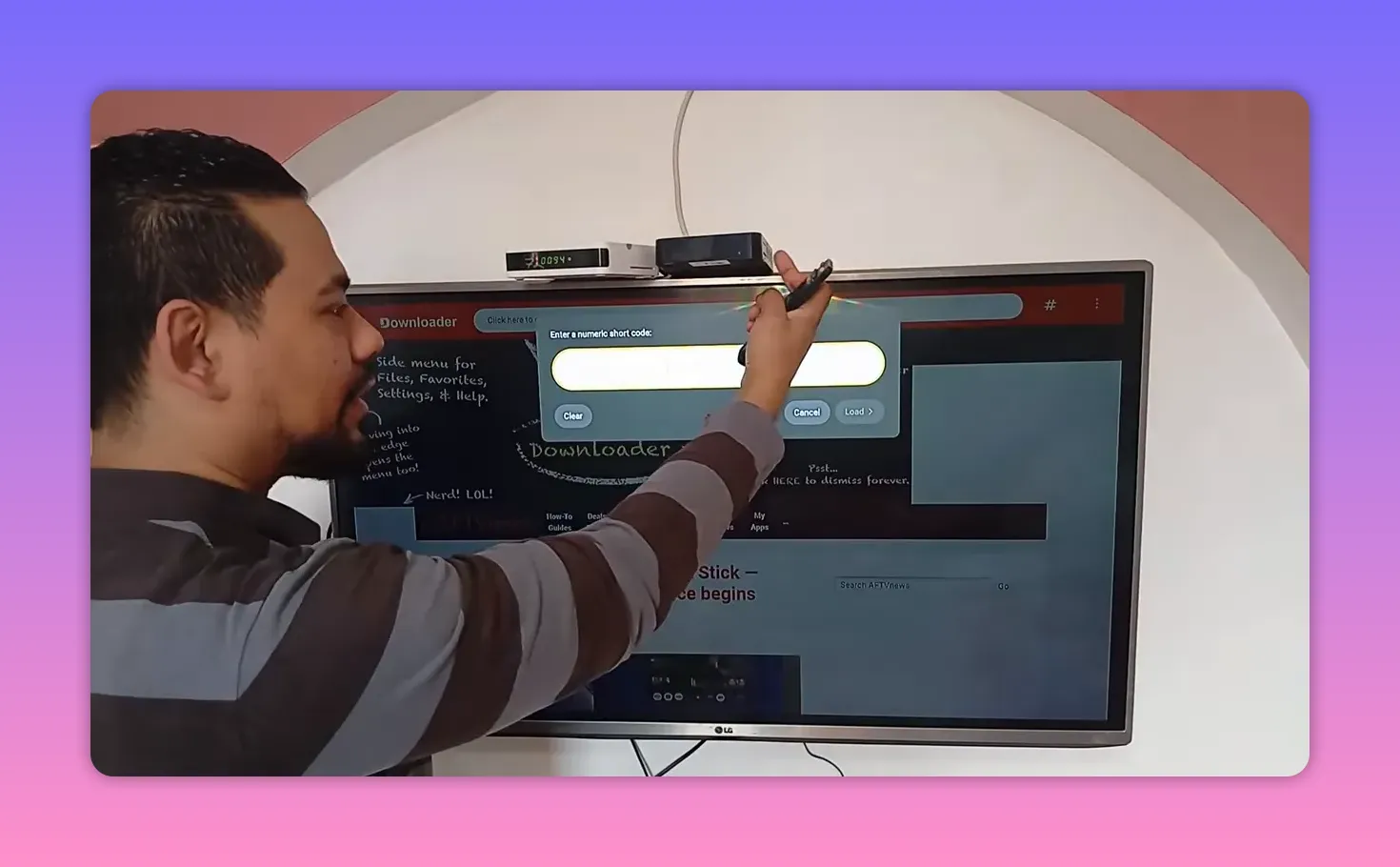 Smart TV displaying Downloader short-code input dialog