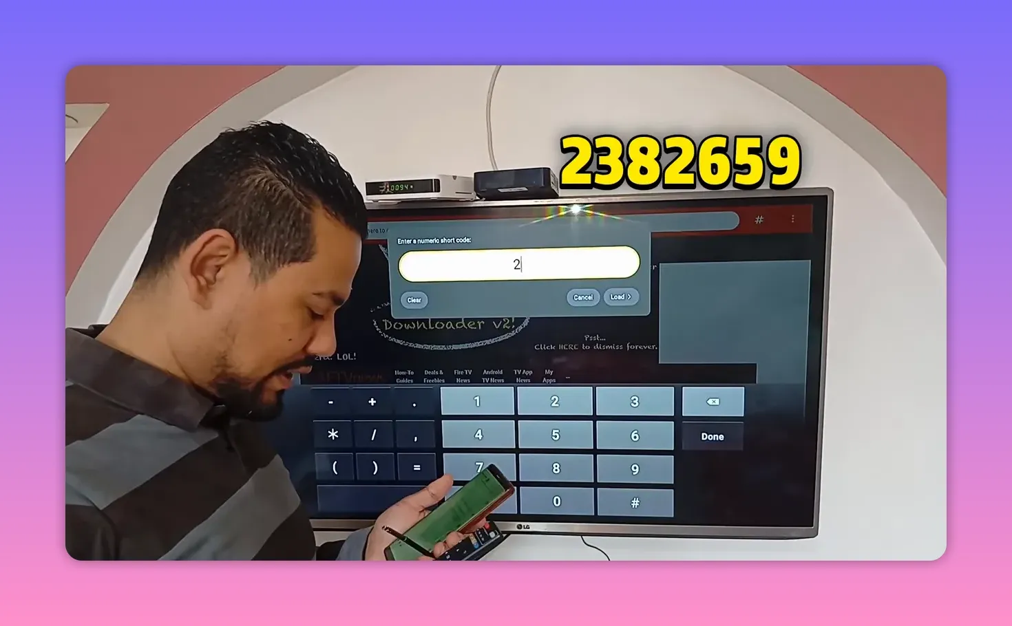 Razen Dot update code being typed into Downloader on a smart TV