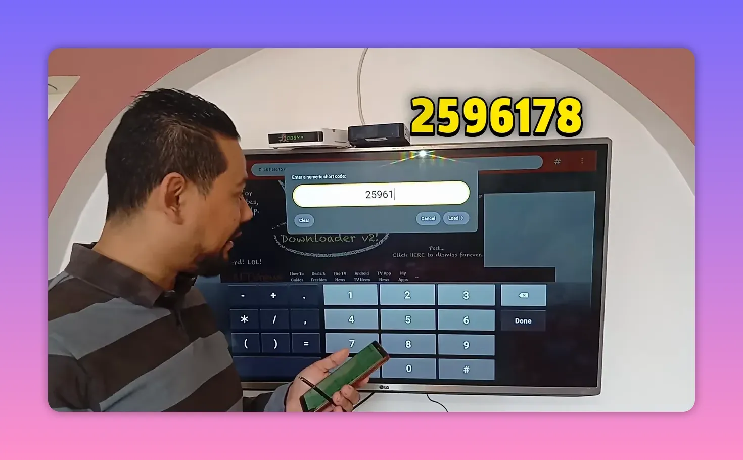252596178 entered into Downloader short code field on smart TV