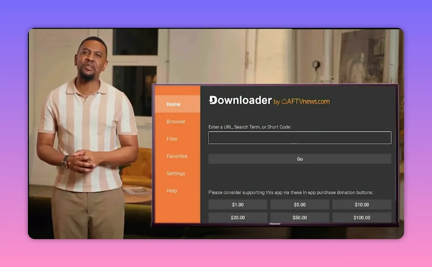 Downloader app screen showing the code entry field for Dashboard