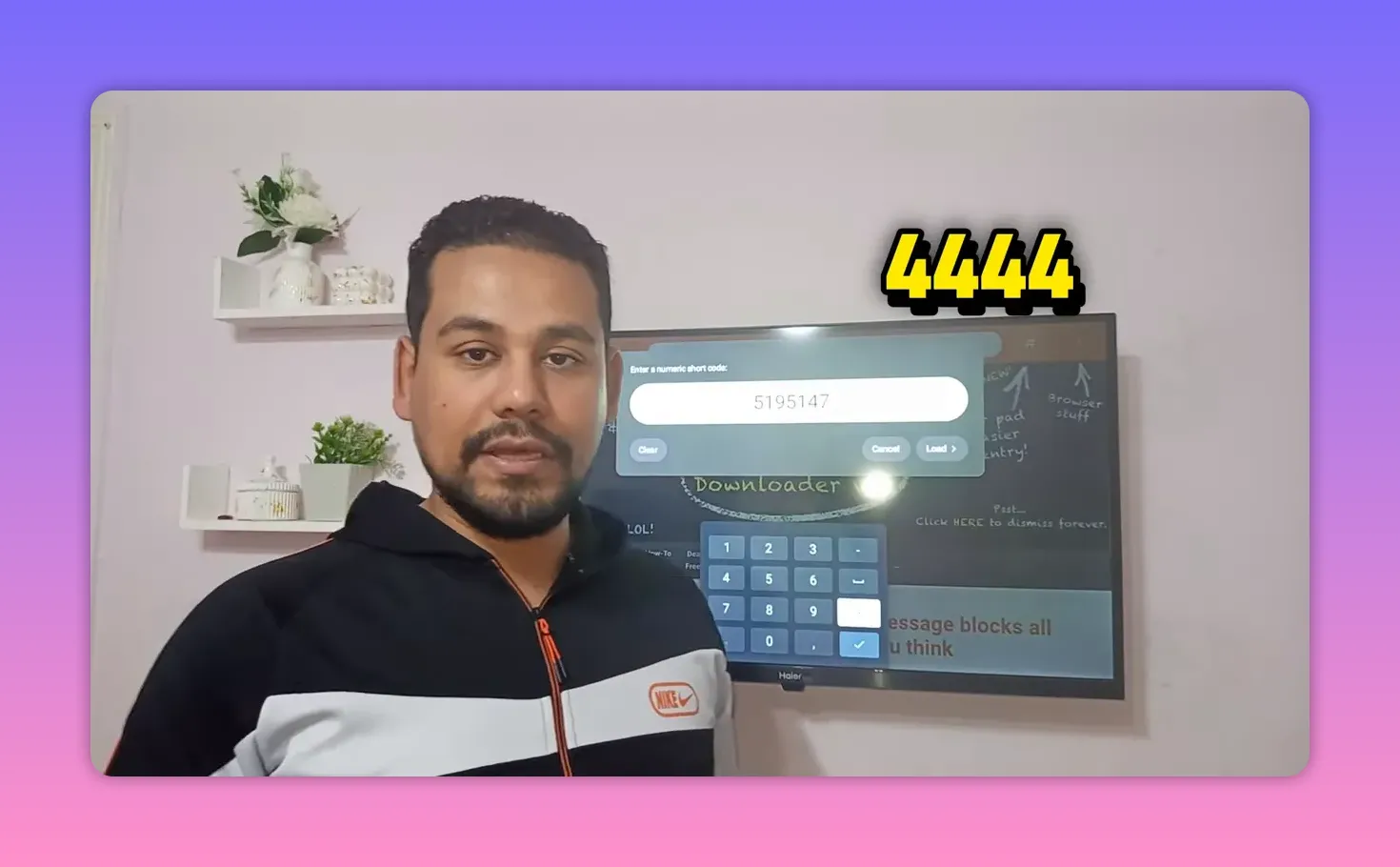 Downloader code entry screen with 4444 highlighted for Qitnan’s extra access step