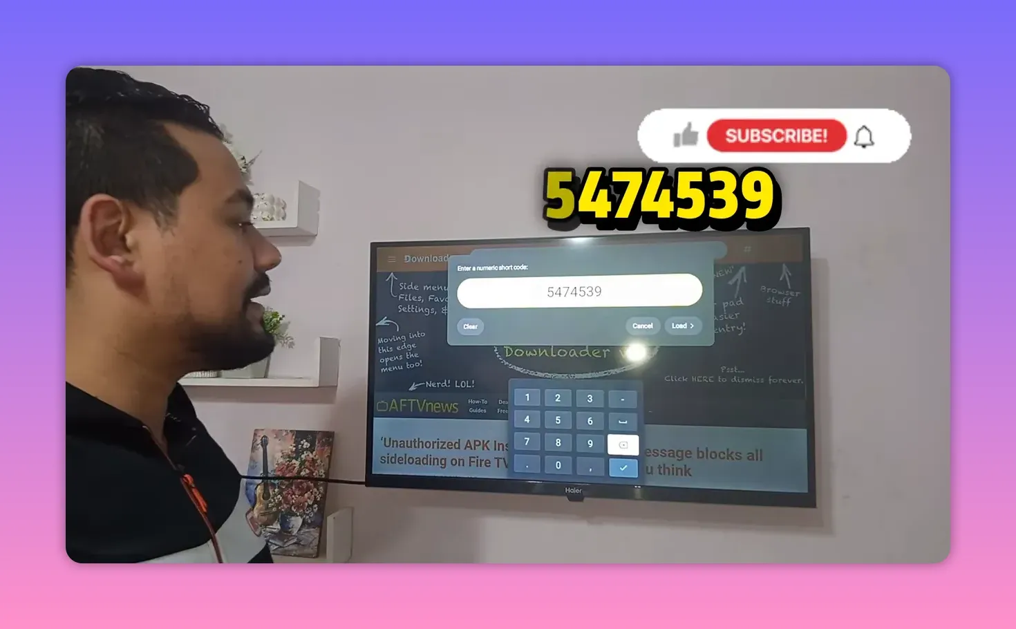Downloader code entry showing 5474539 for the Hawaii app