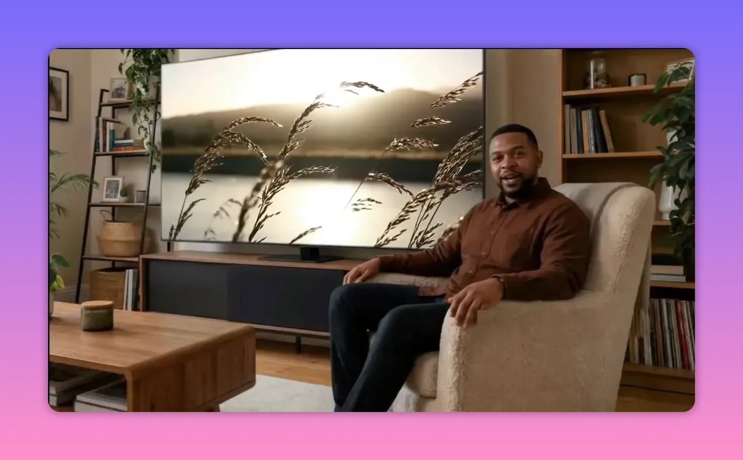 Man seated beside TV explaining to verify the correct APK download before installing