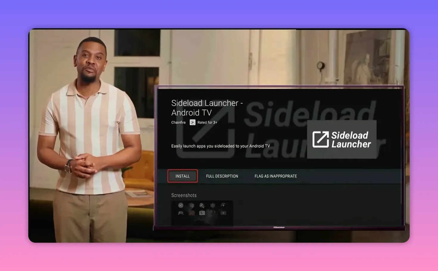 Side Load Launcher details page on smart TV showing install button
