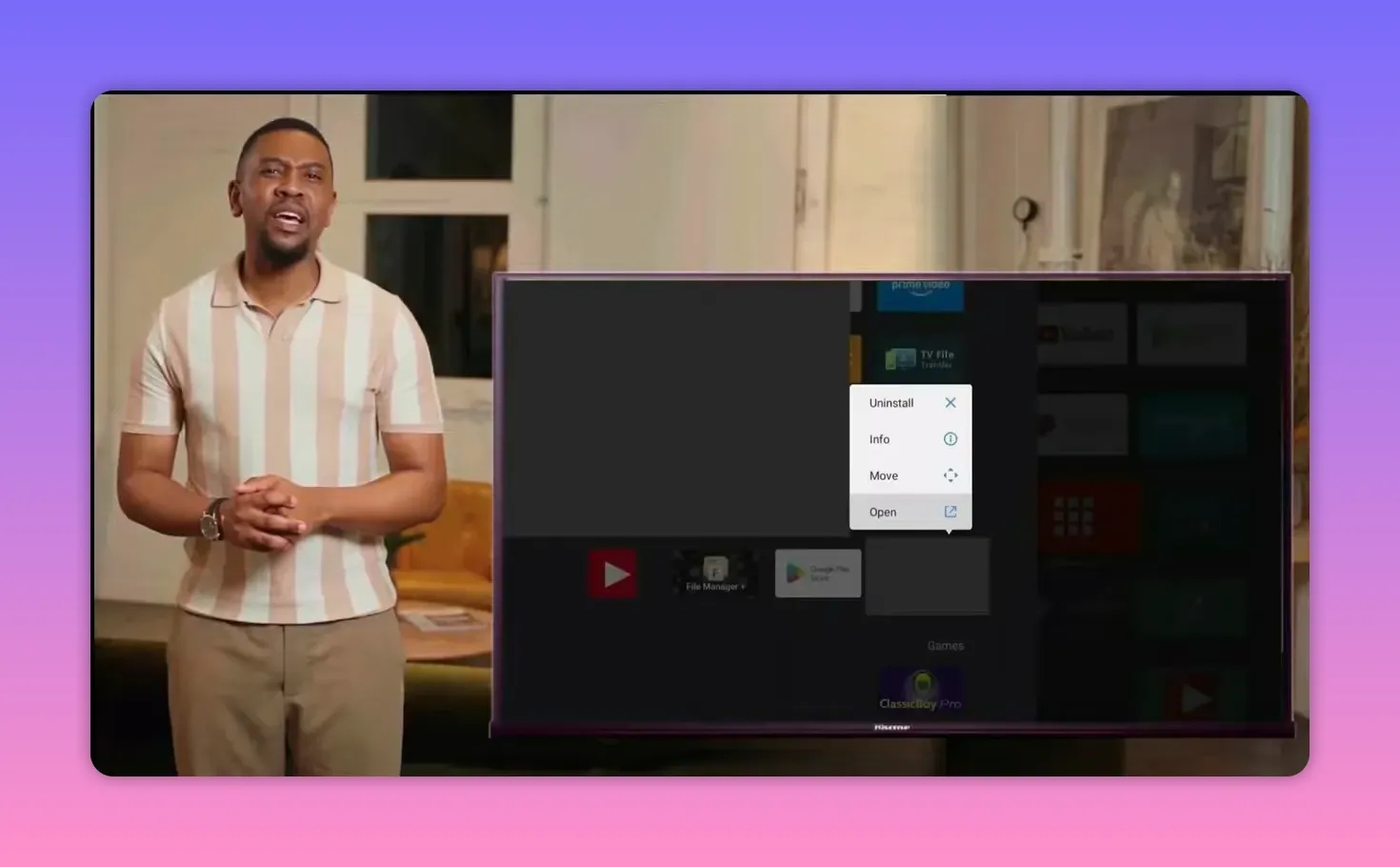 Dashboard uninstall options menu on Android TV