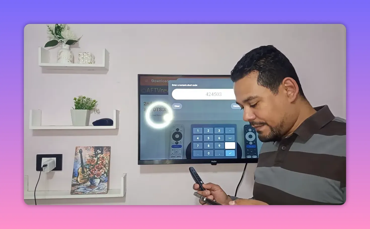 Drama activation short code displayed on Android TV while entering with remote