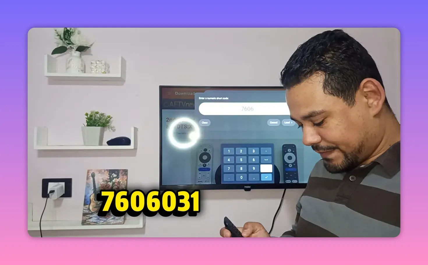 Clear view of XP activation code 7606031 on Android TV download interface