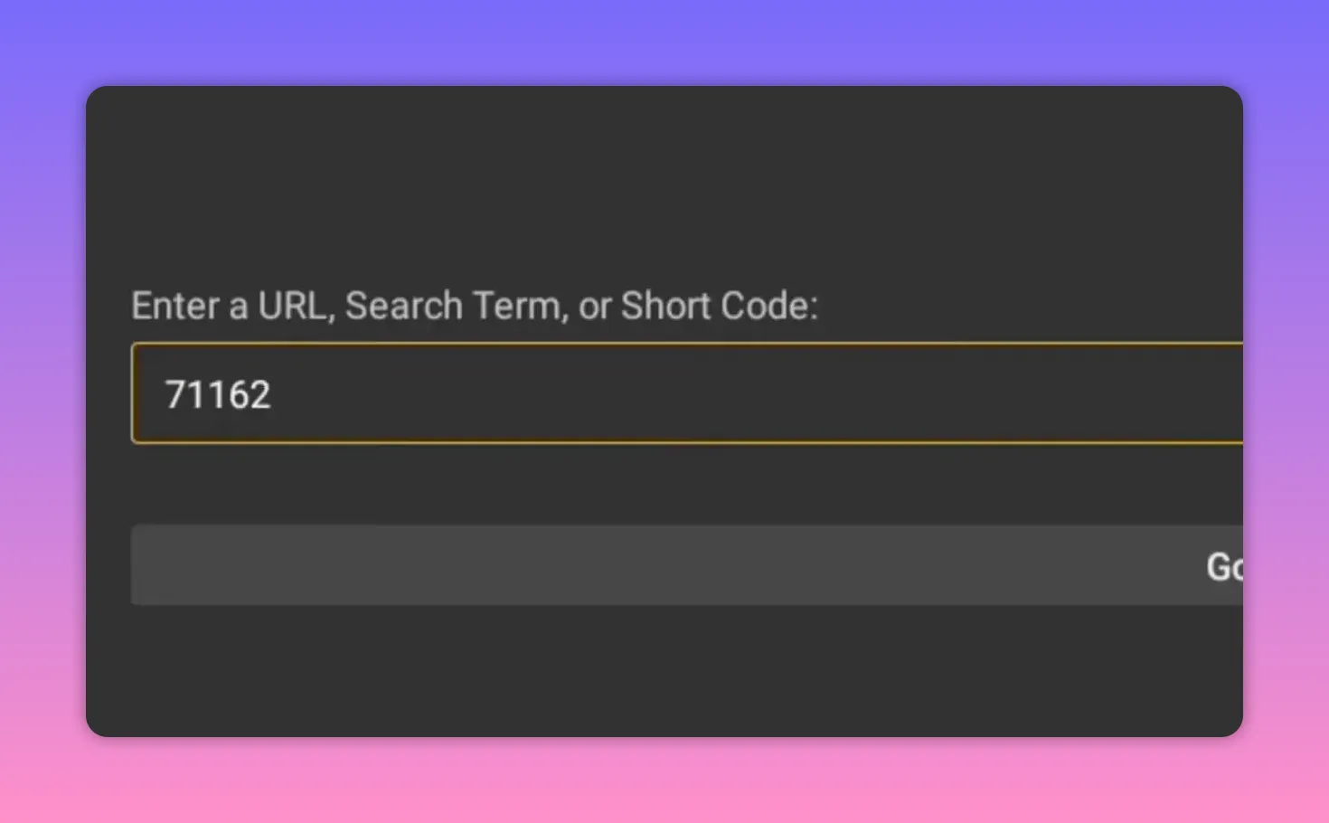 Downloader app with code entered in the short code field
