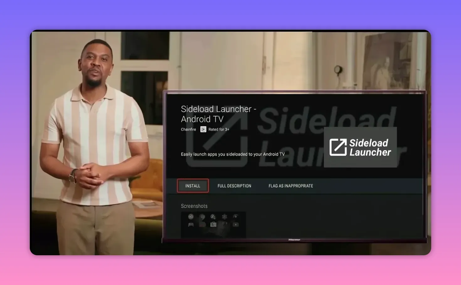 Sideload Launcher app listing screen with install action