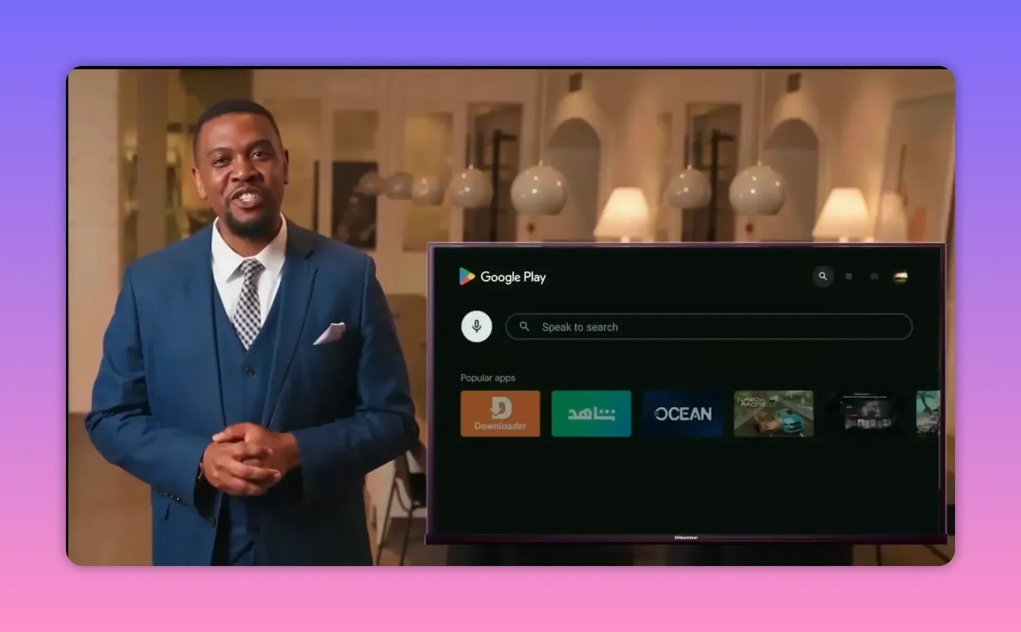 Google Play Store open on Android TV with the search bar visible