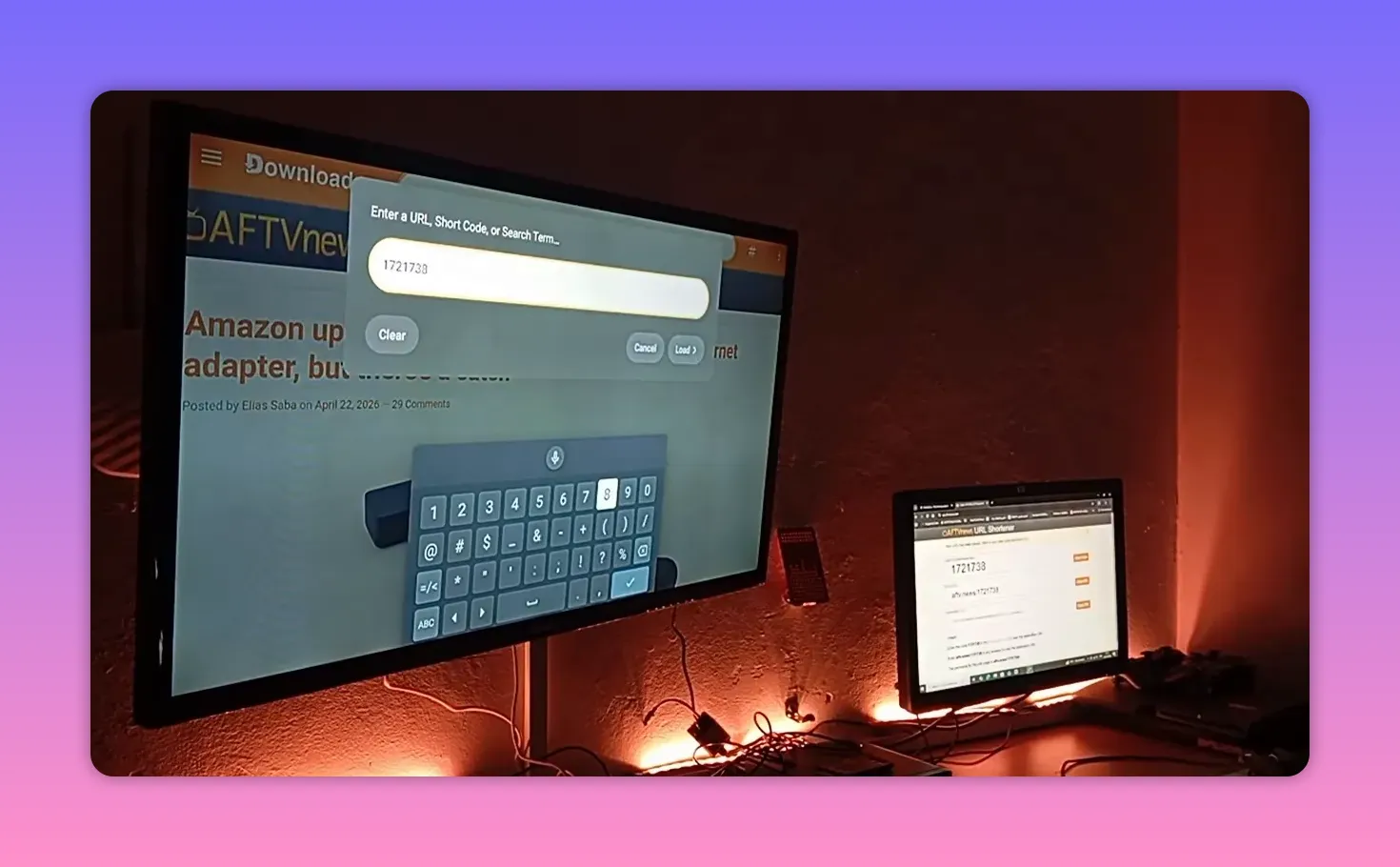 Downloader code entry screen on Android TV for Lion setup