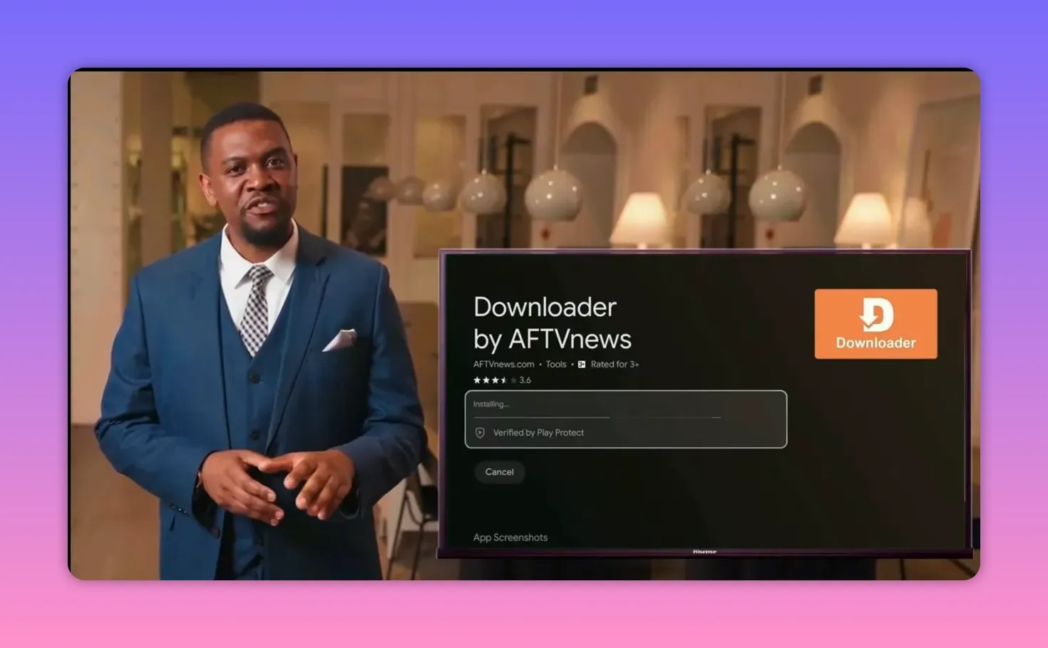 Android TV Downloader app installing with verified status