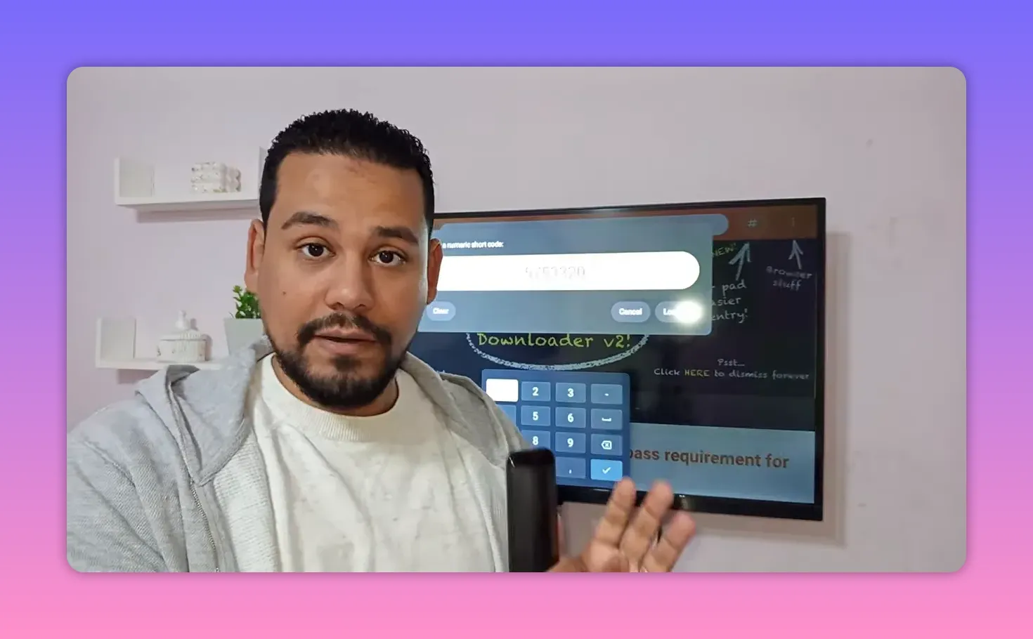 Downloader V2 screen displaying code 575320 on Android TV