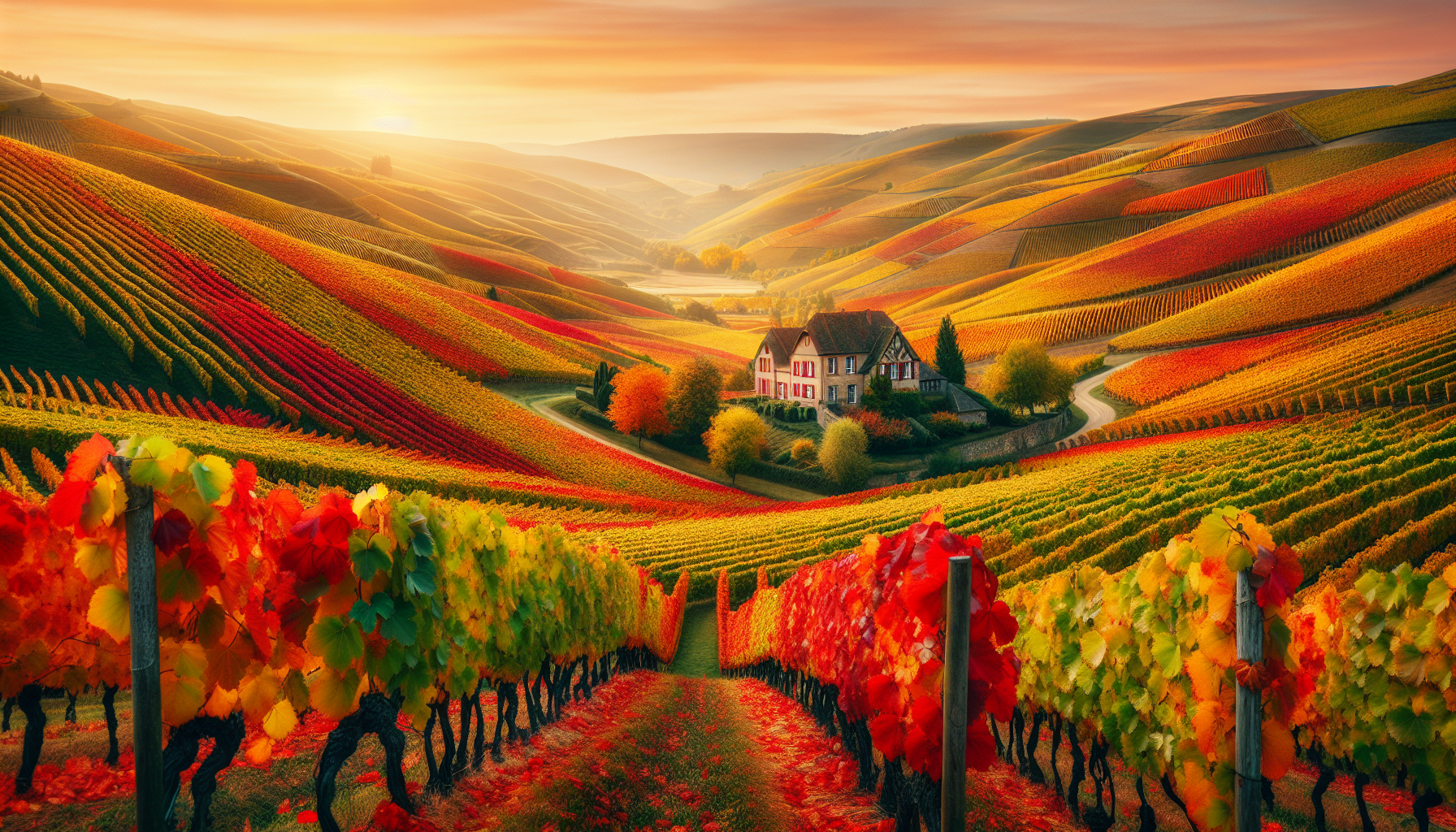 Autumn vineyard in Burgundy for Pinot Noir