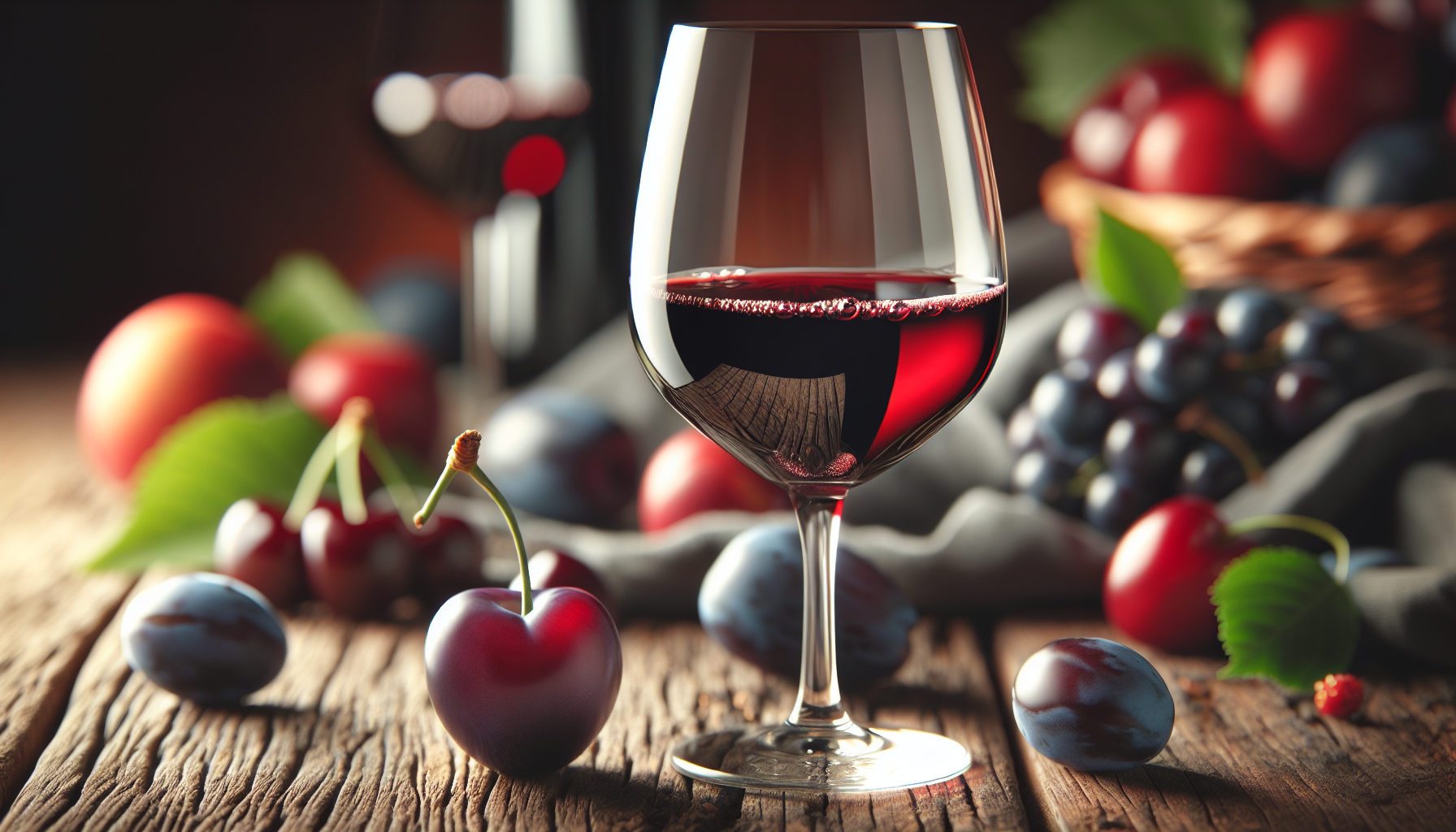 Glass of Merlot with fresh fruits