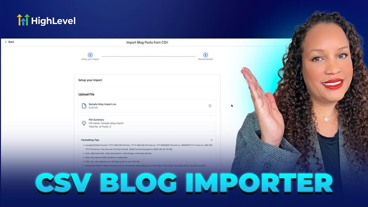 video thumbnail for 'How To Use CSV to Quickly Upload and Schedule Blog Posts in HighLevel'