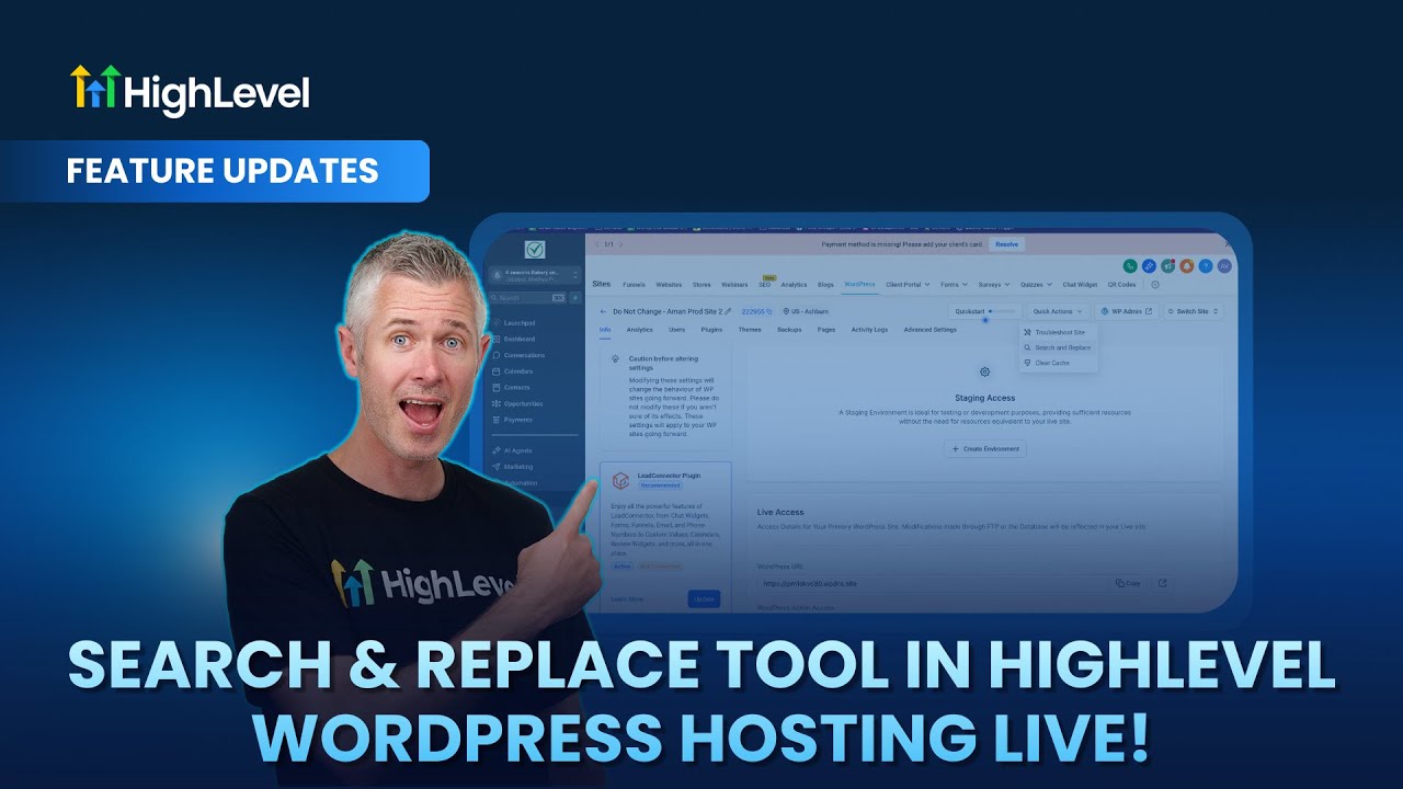 video thumbnail for 'Search & Replace Tool in HighLevel WordPress Hosting Live!'