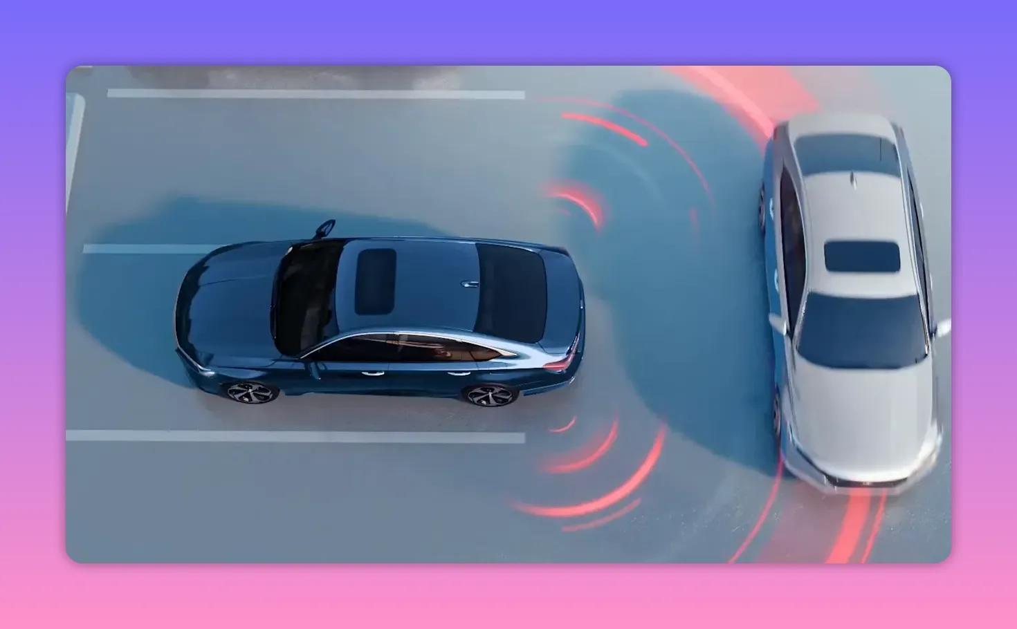 Top-down illustration of a car using sensors to detect cross traffic approaching from the side
