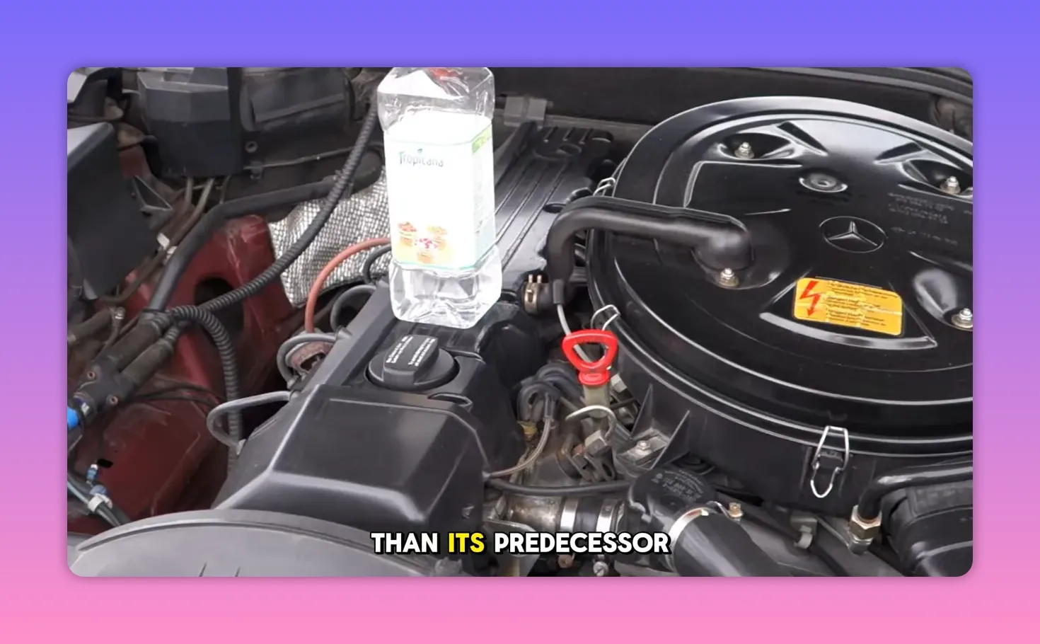 Classic Mercedes engine bay with round air cleaner, visible dipstick and stock layout