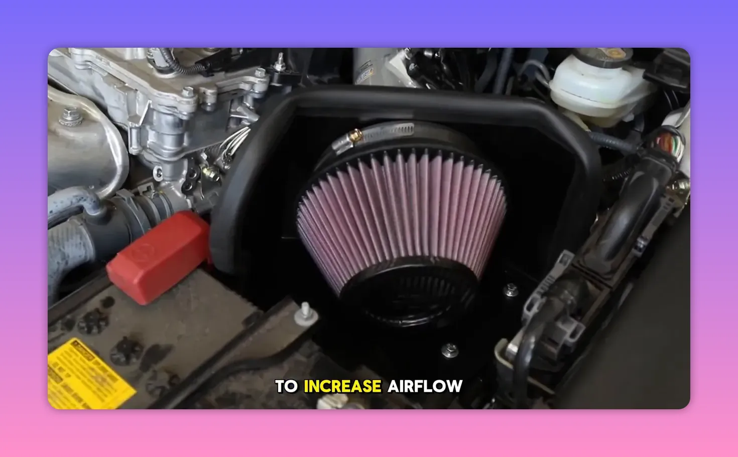 Installed cone air filter seated in the airbox under a car's hood