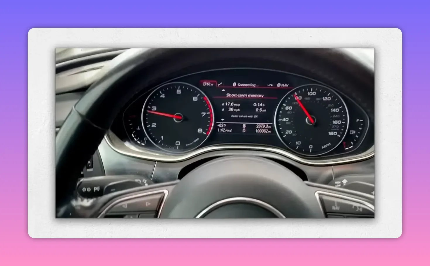 Clear instrument cluster showing tachometer, speedometer and center display