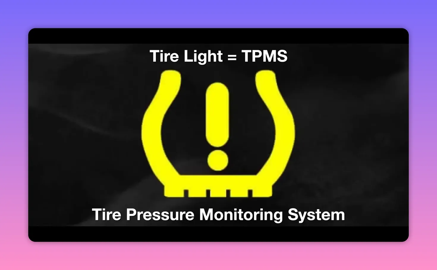Yellow TPMS warning icon with text 'Tire Pressure Monitoring System' on a dark background