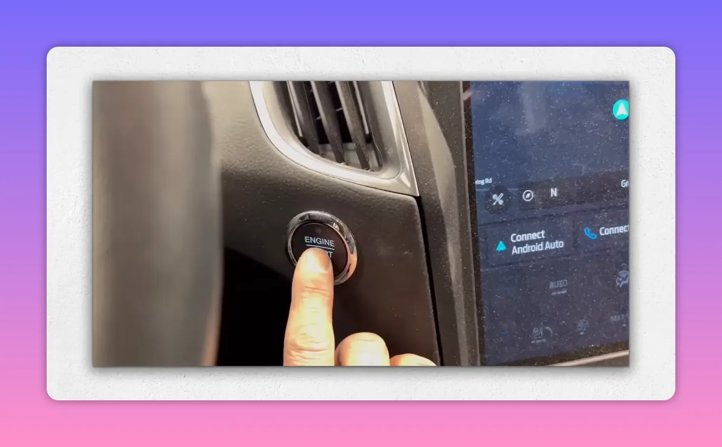 finger pressing engine start stop button to turn ignition on without starting the car