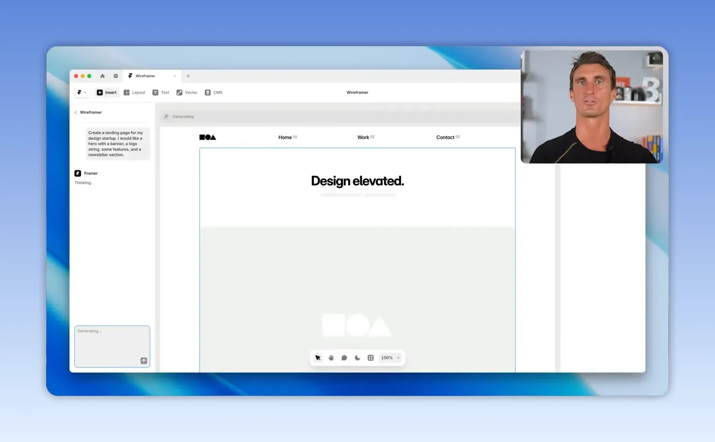 Giao diện Framer hiển thị website mẫu tối giản được tạo trong trình biên tập