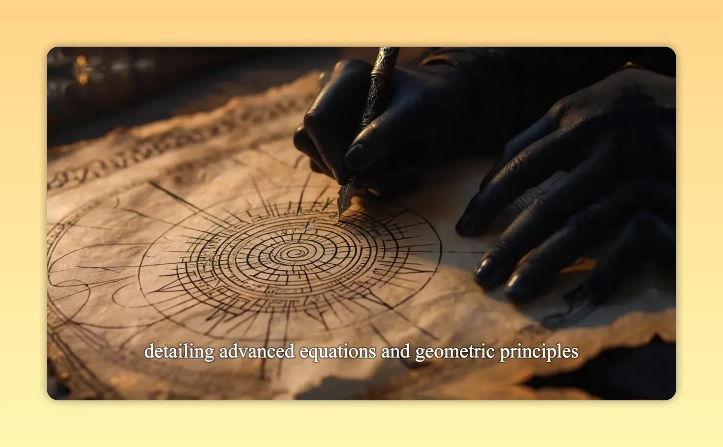 Manuscripten van Timbuktu: De vergeten bibliotheek die Afrikaanse wetenschap bewijst 3 Close-up van hand die een circulair wiskundig diagram met een pen op perkament tekent