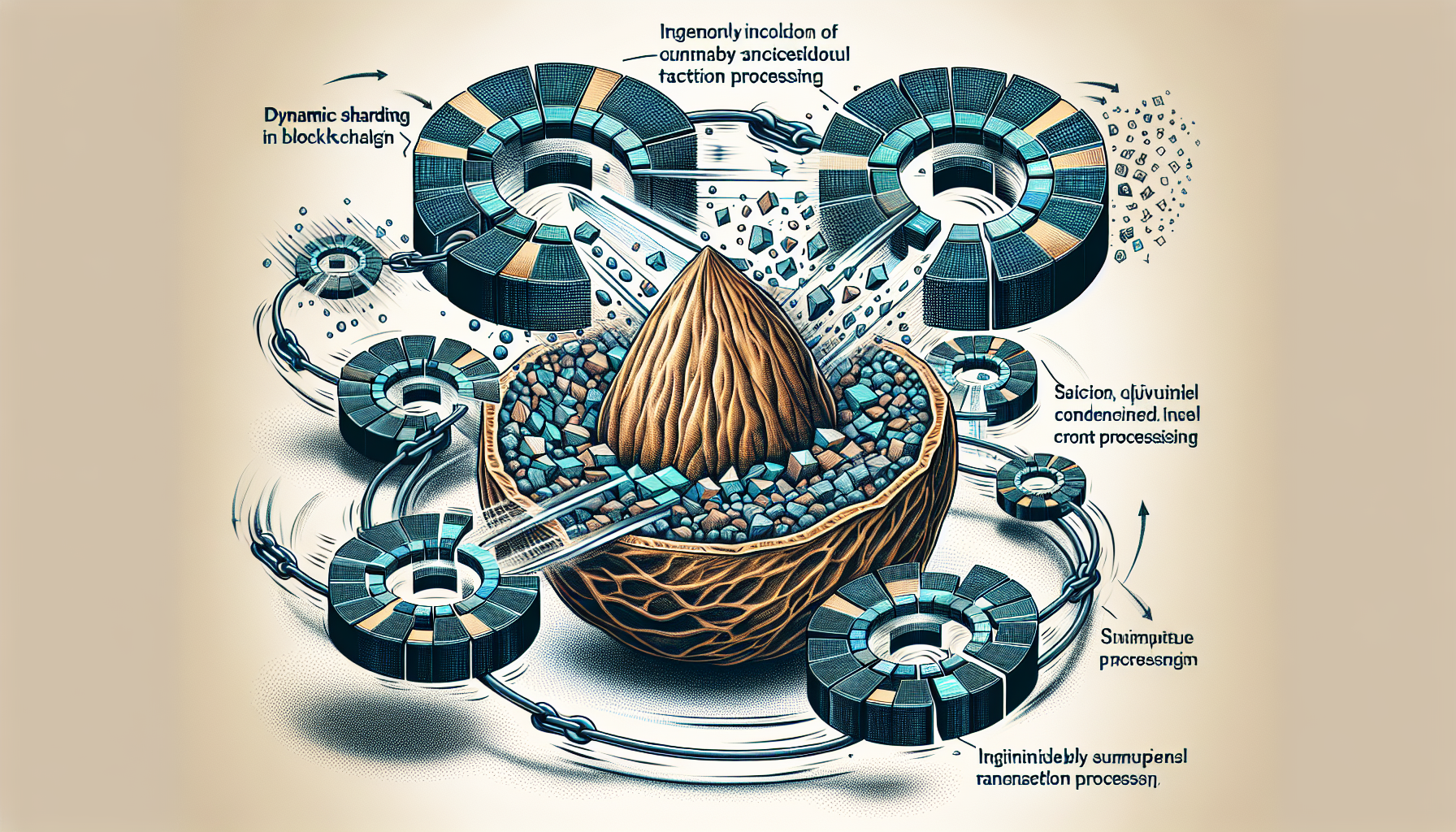 Graphic illustrating dynamic sharding in blockchain technology.