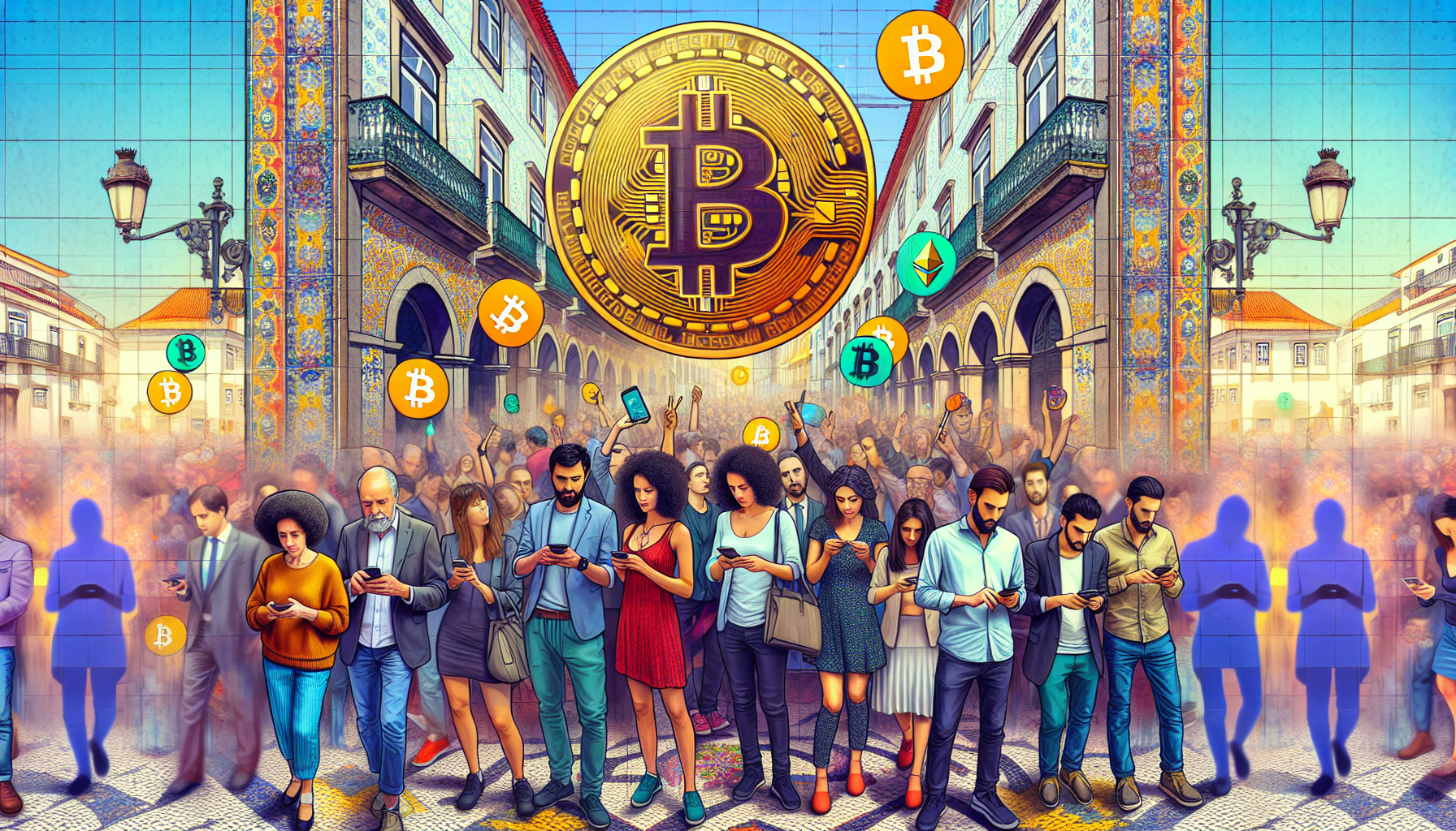 People using mobile devices for cryptocurrency transactions in Portugal