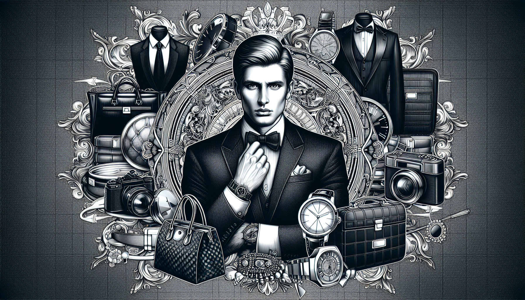 Bernard Arnault surrounded by luxury fashion items