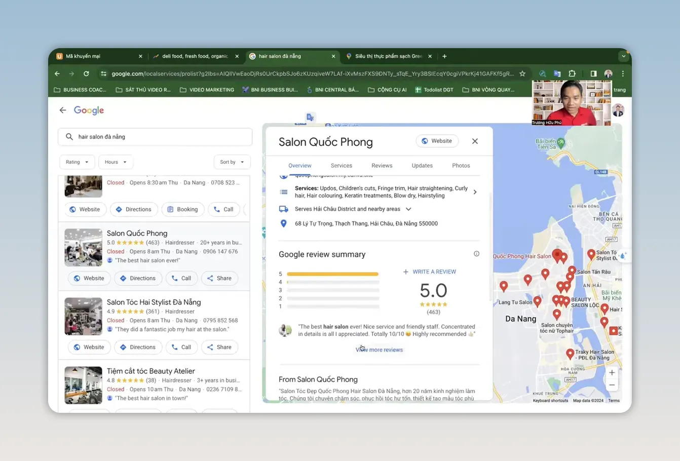 Mục tổng quan đánh giá Google của Salon Quốc Phong hiển thị điểm 5.0