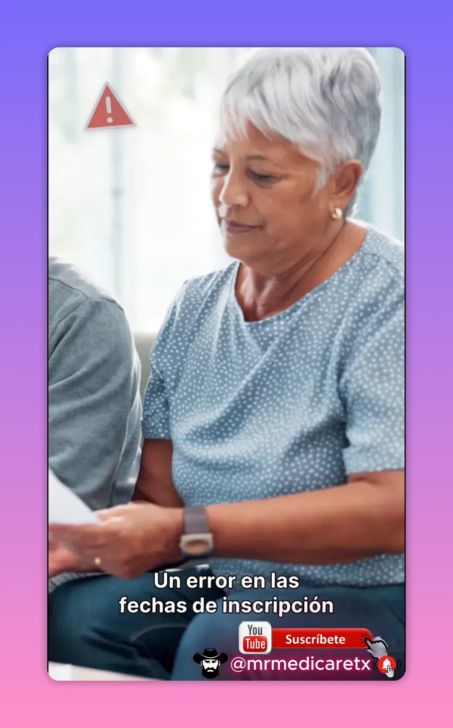 Older person looking worried while a notice about enrollment date errors appears