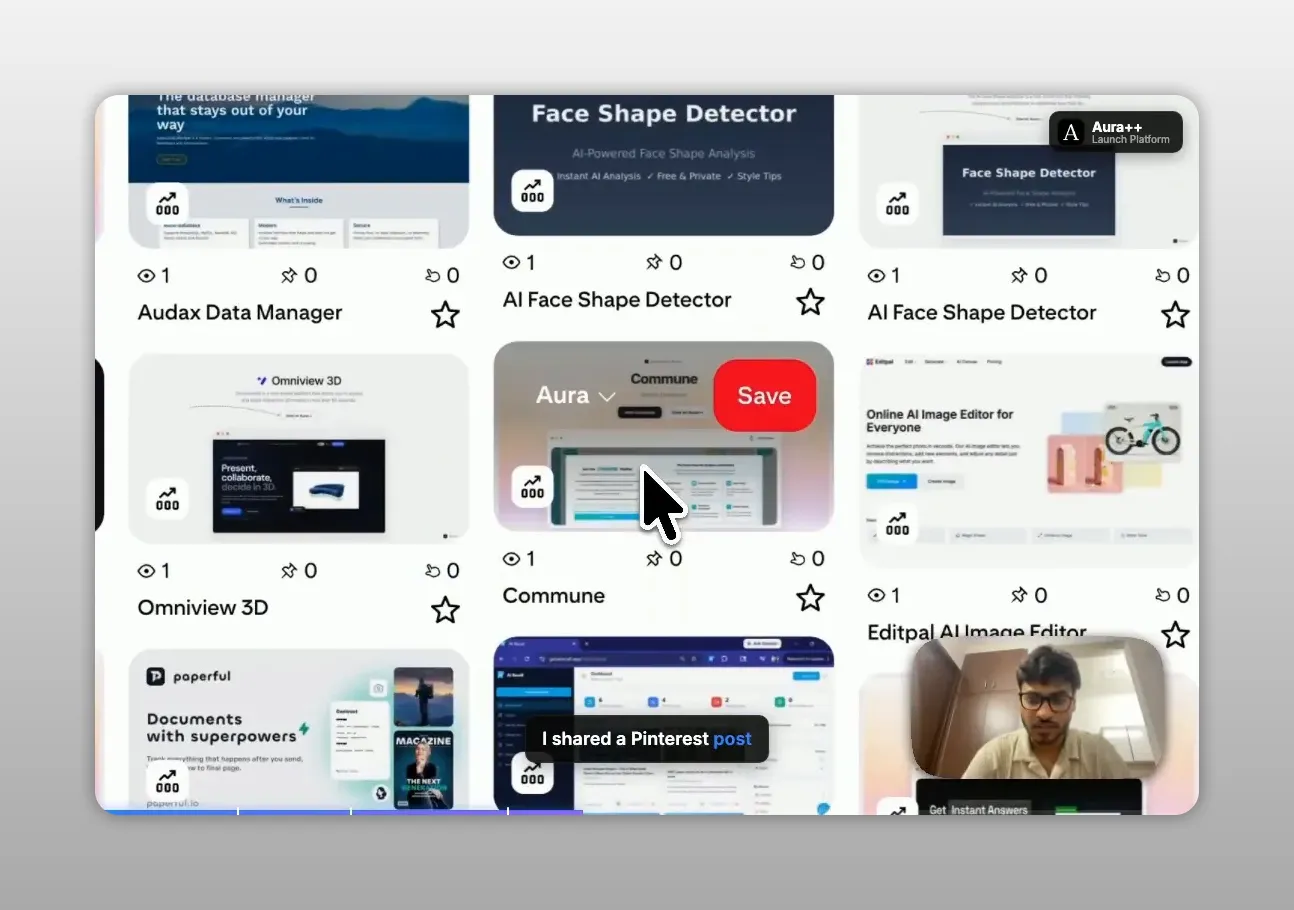 Pinterest search results showing product launch graphics and pins