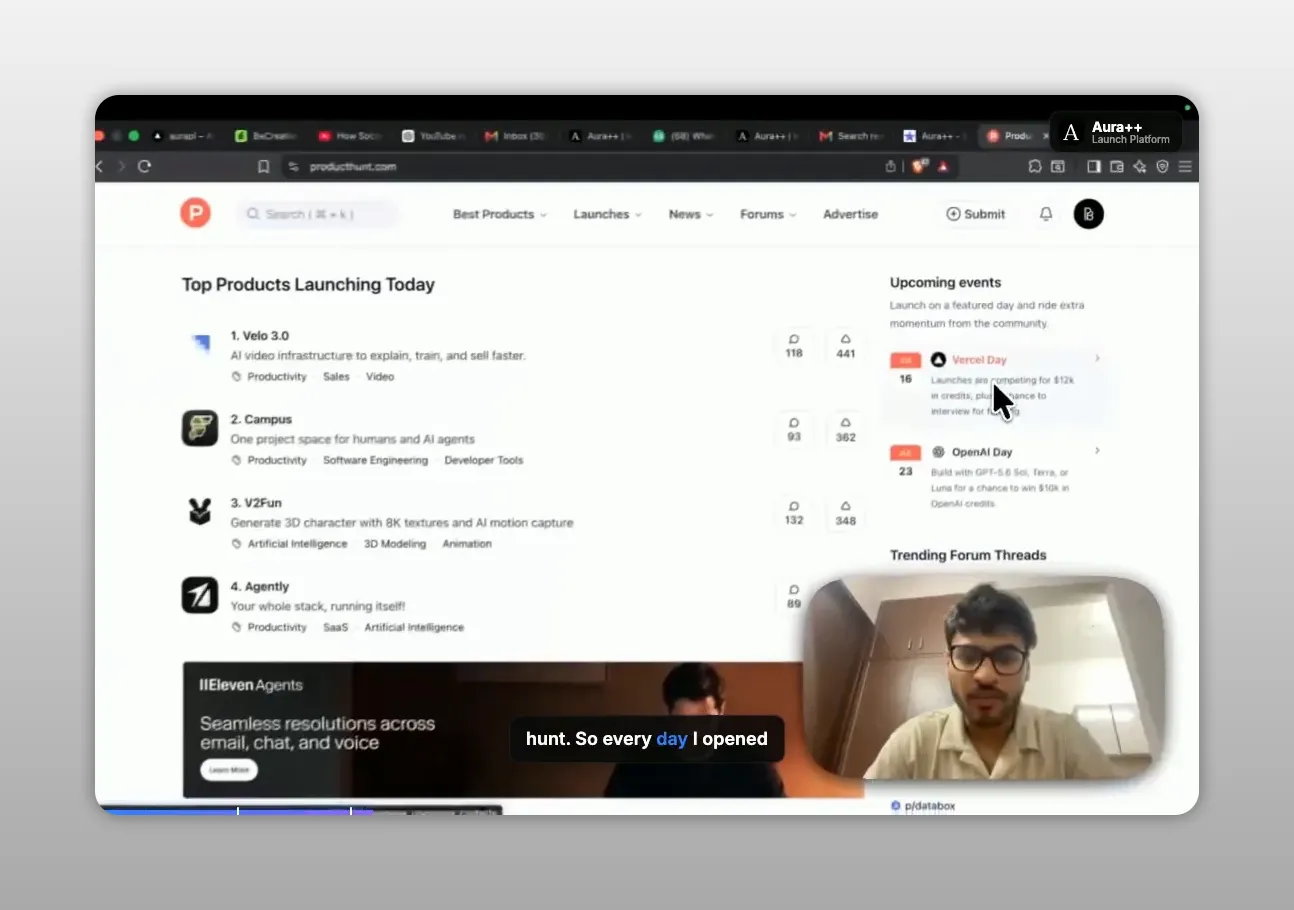 Product Hunt page listing top products launching today