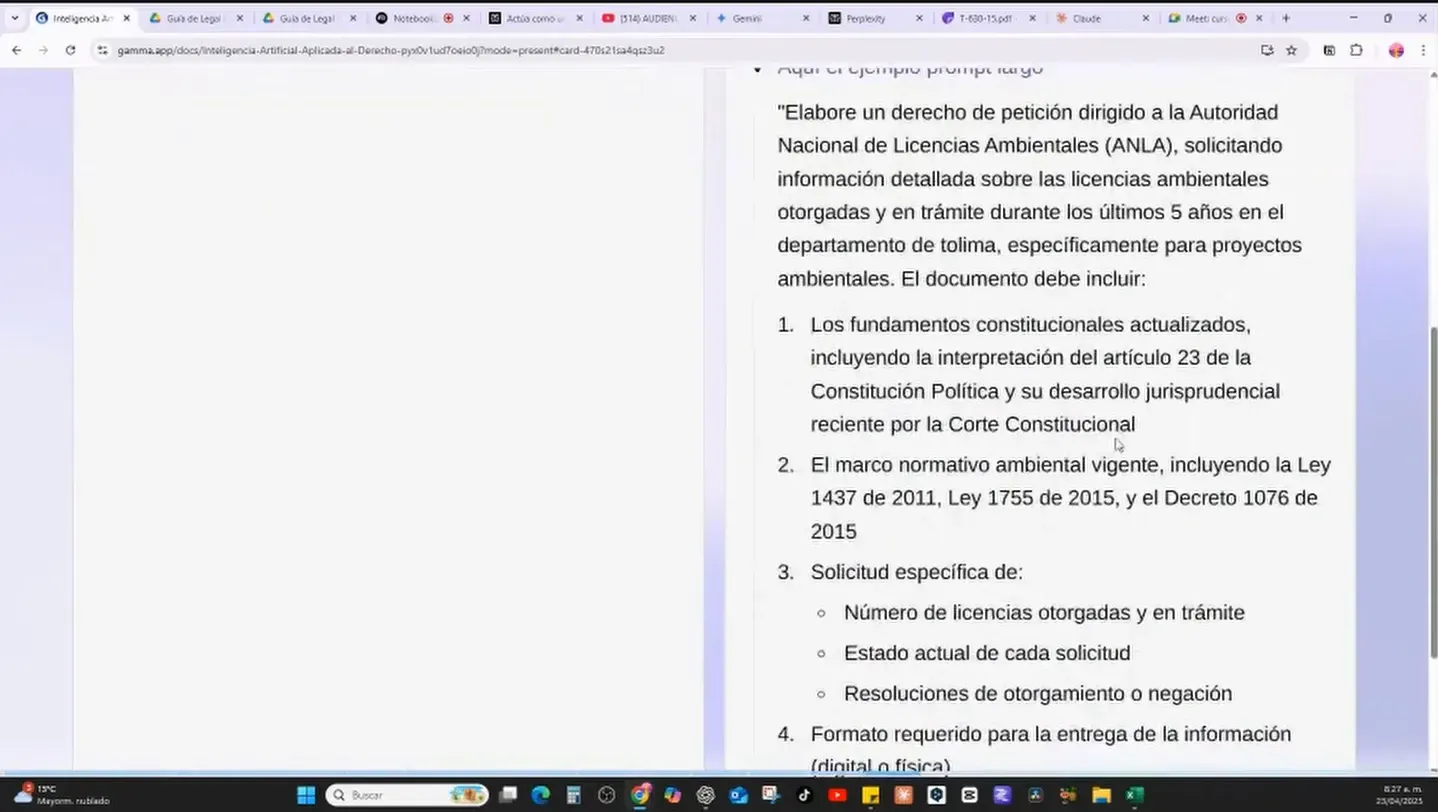 Ejemplo de prompt largo para derecho de petición