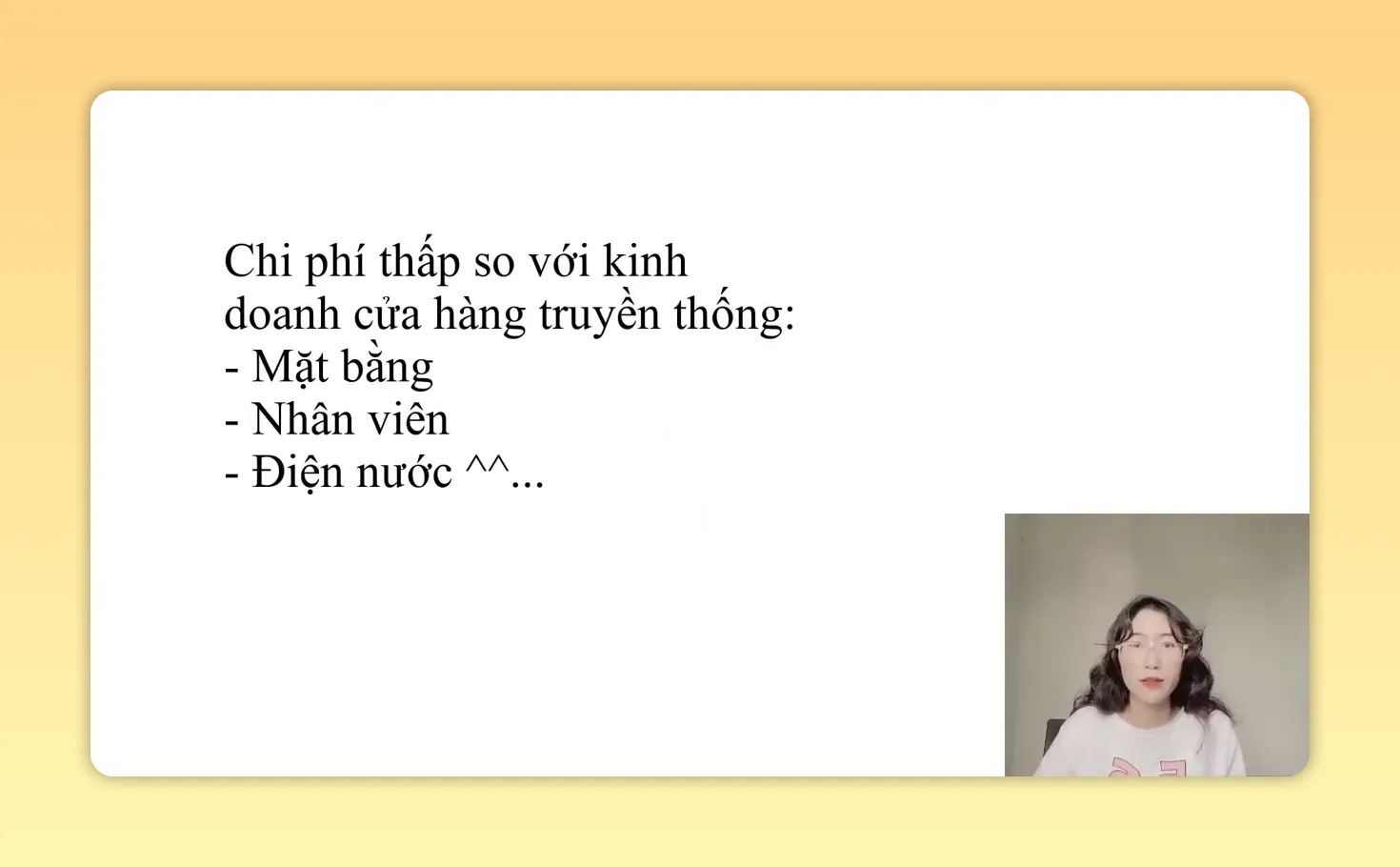 Slide liệt kê chi phí mặt bằng nhân viên và điện nước của cửa hàng truyền thống
