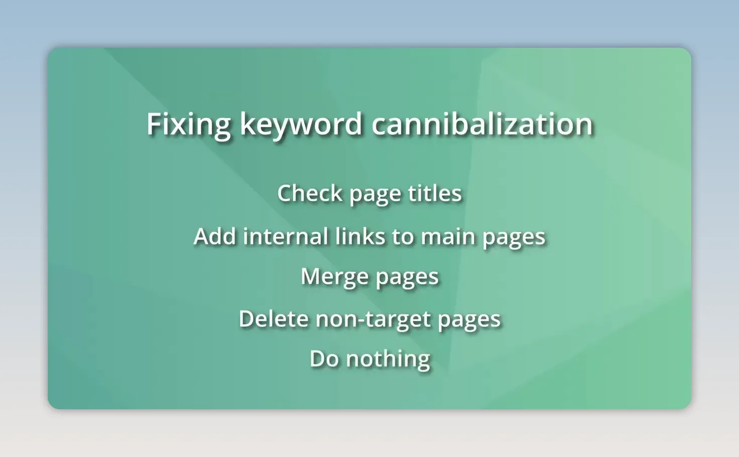 Trang trình chiếu liệt kê các cách xử lý Keyword Cannibalization