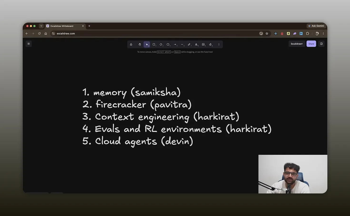 Dark slide listing memory, Firecracker, context engineering, evals and RL environments, and cloud agents