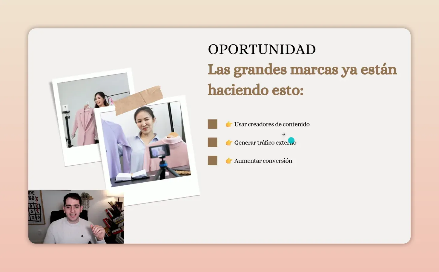 Diapositiva con el título oportunidad y una lista sobre lo que hacen las grandes marcas