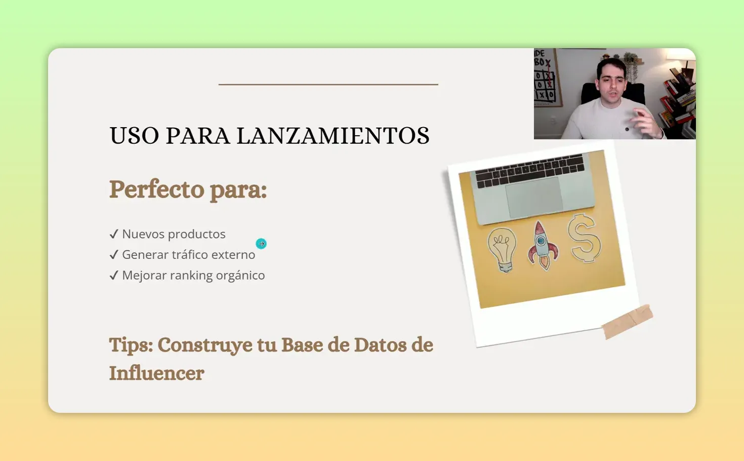 Diapositiva sobre uso para lanzamientos con puntos de nuevos productos y tráfico externo