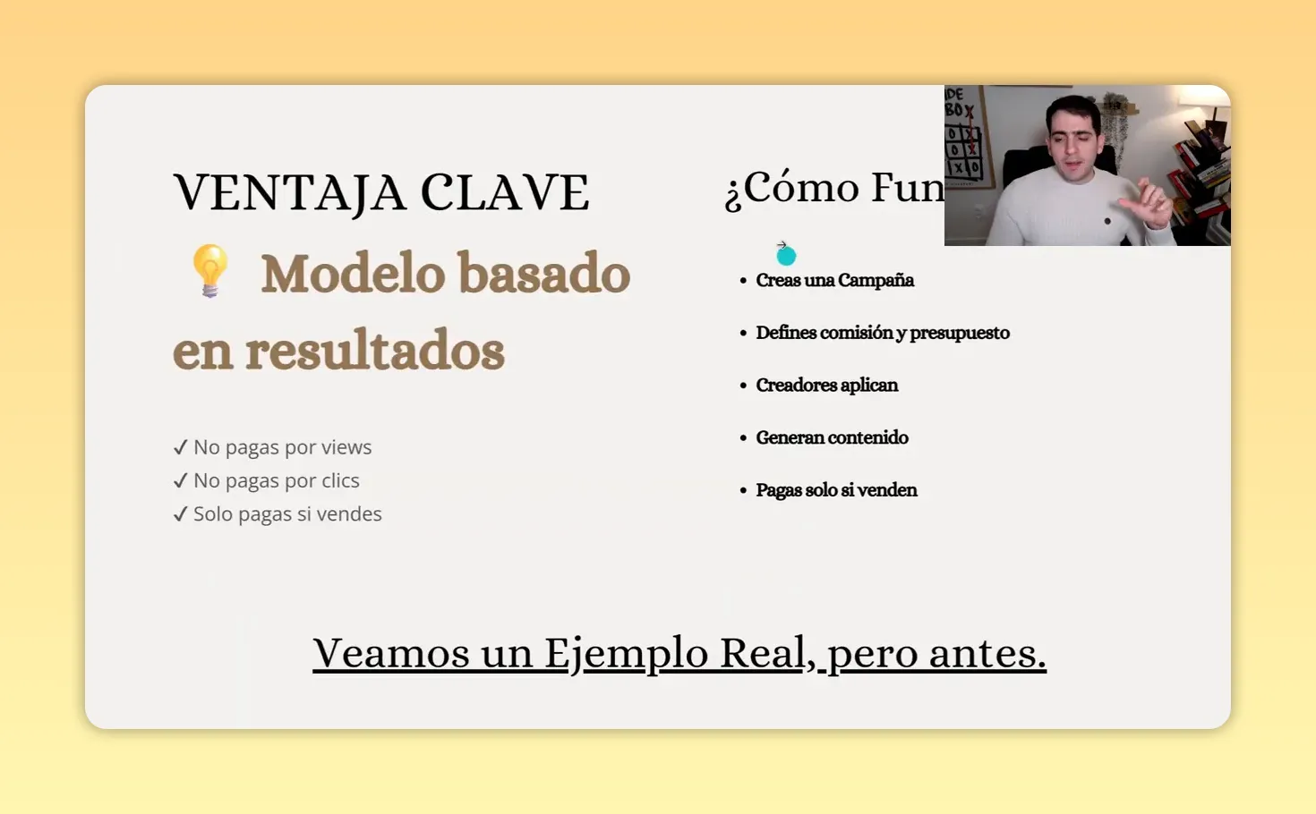 Diapositiva con el texto ventaja clave modelo basado en resultados y una lista del funcionamiento