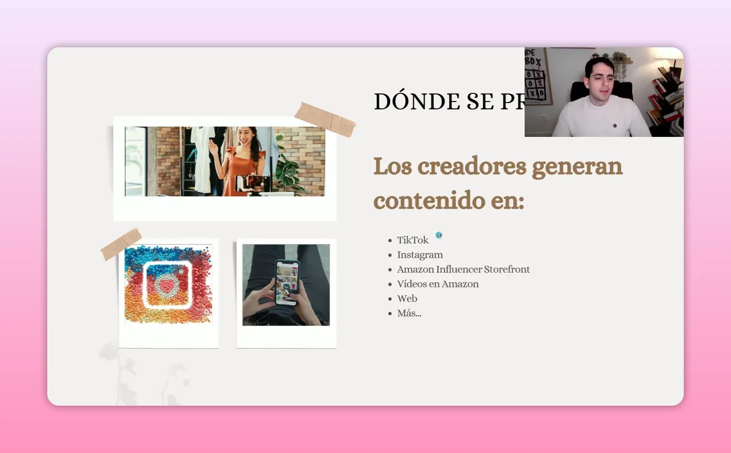 Diapositiva con la lista de plataformas donde los creadores generan contenido