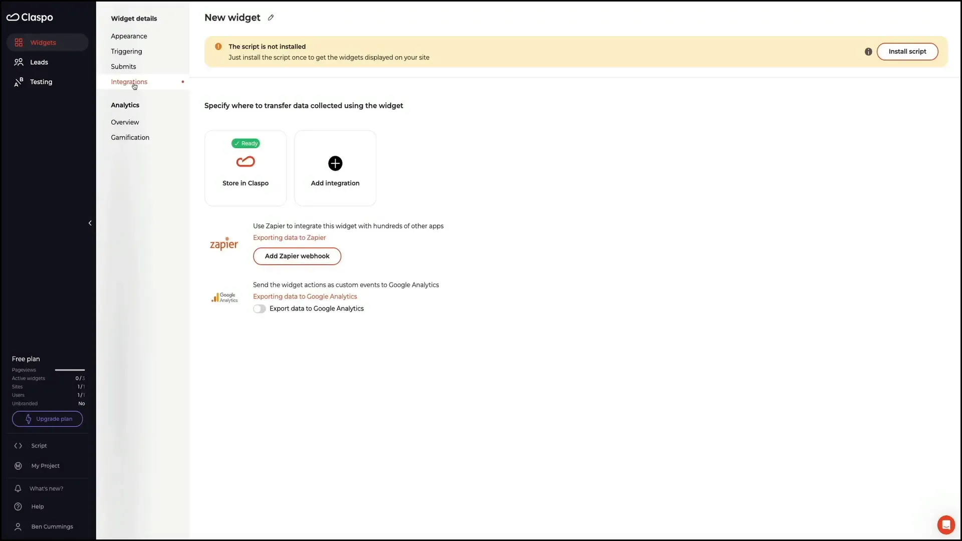 Claspo integrations settings