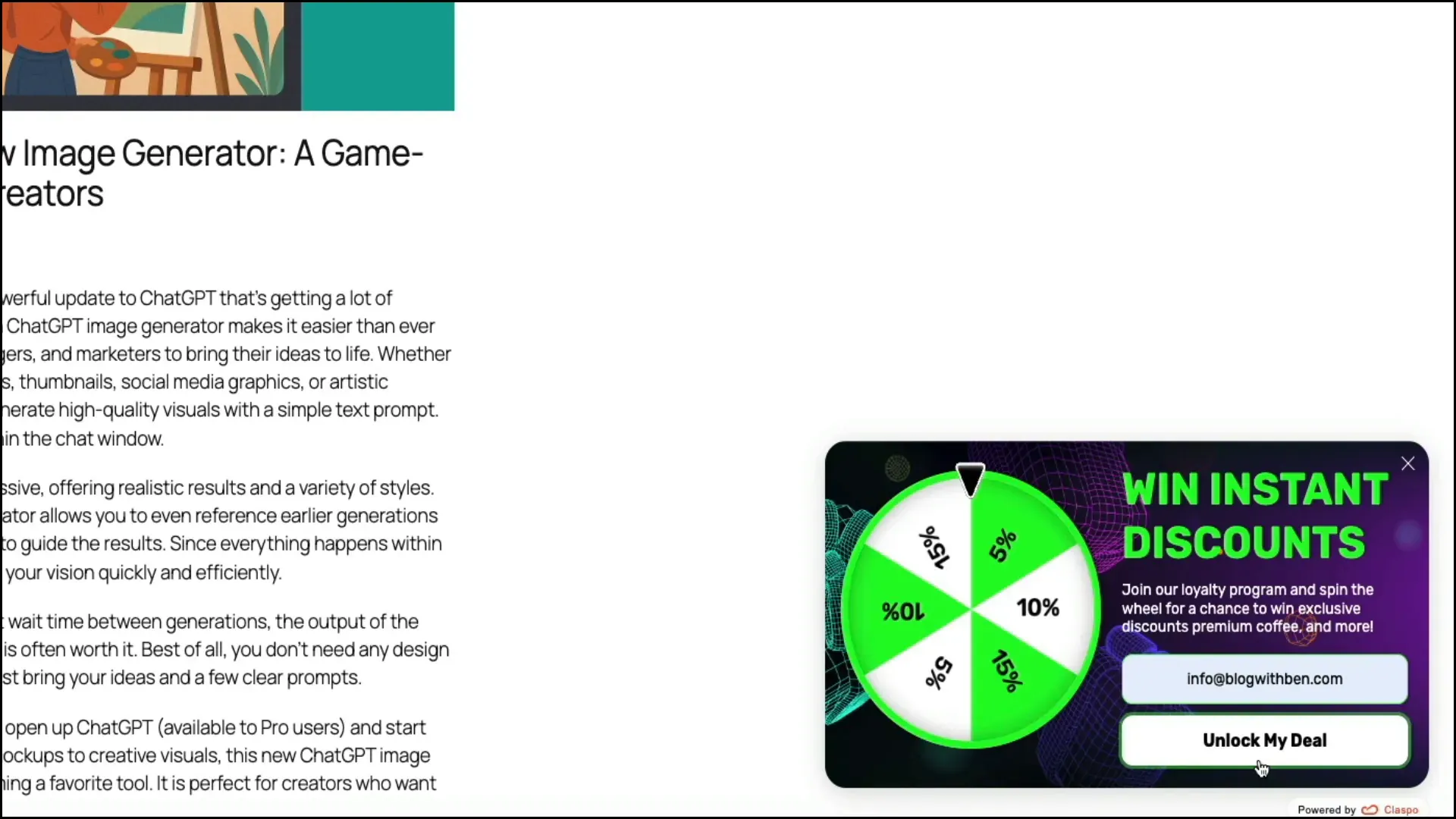 Gamified popup appearing on WordPress site
